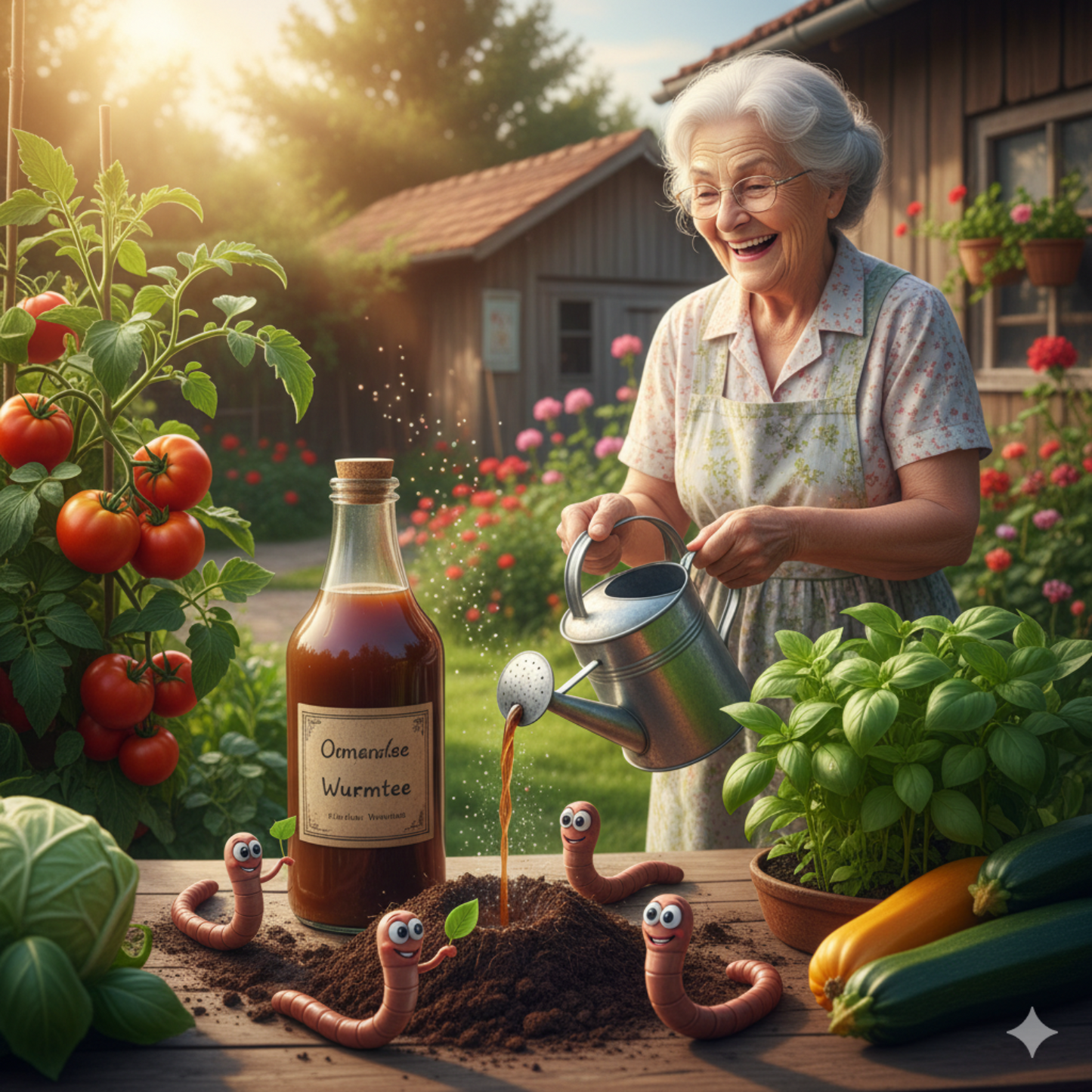 Wurmtee Komposttee Omas Gemüse-Glück - 3 Liter - Universaldünger - Vegan Zimmerpflanzen Balkonpflanzen Hanf Tomaten Gurken