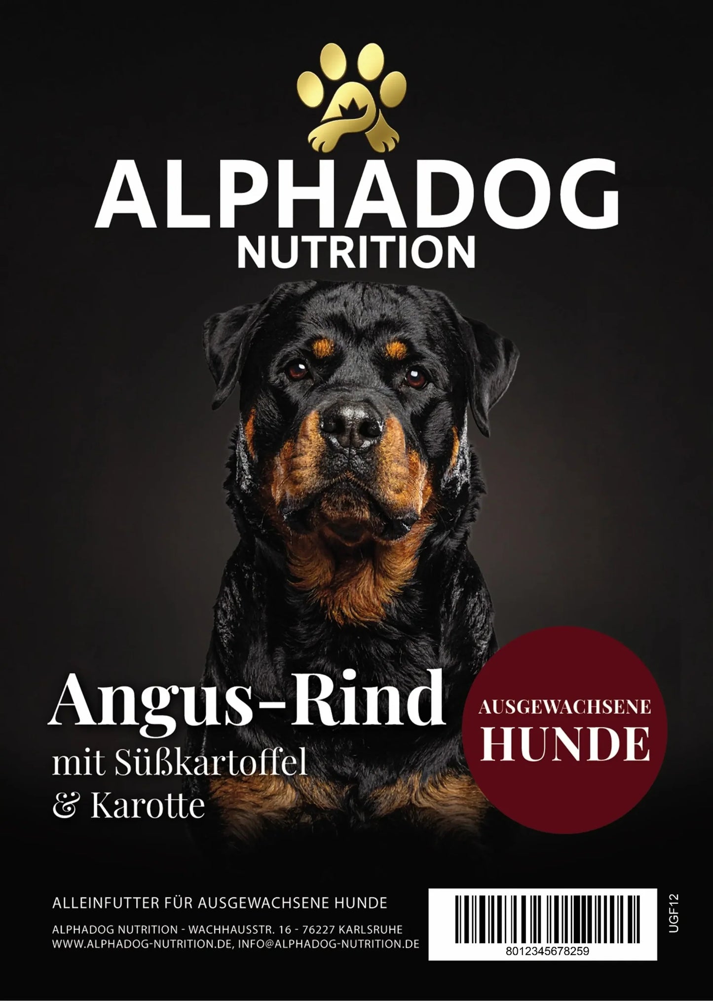 Alphadog Trockenfutter Angus Rind mit Süßkartoffel & Karotte | 12 kg | Getreidefrei