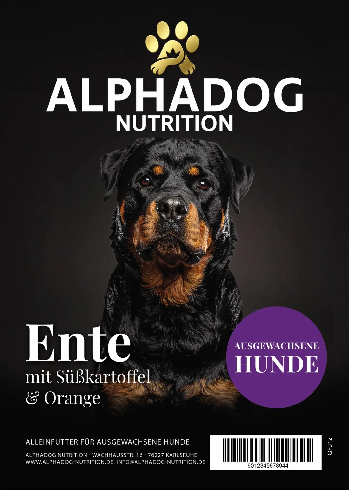 Alphadog Trockenfutter Ente mit Süßkartoffel & Orange | 12 kg | Getreidefrei | Hypoallergen