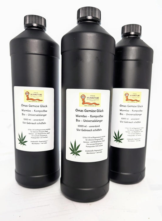 Wurmtee Komposttee Omas Gemüse-Glück - 3 Liter - Universaldünger - Vegan Zimmerpflanzen Balkonpflanzen Hanf Tomaten Gurken