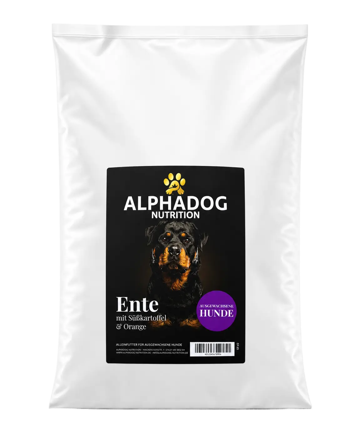Alphadog Trockenfutter Ente mit Süßkartoffel & Orange | 12 kg | Getreidefrei | Hypoallergen