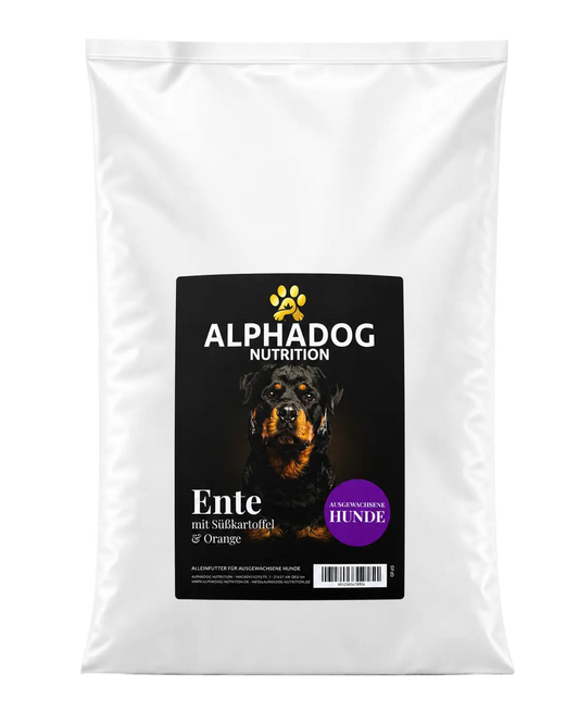 Alphadog Trockenfutter Ente mit Süßkartoffel & Orange | 12 kg | Getreidefrei | Hypoallergen