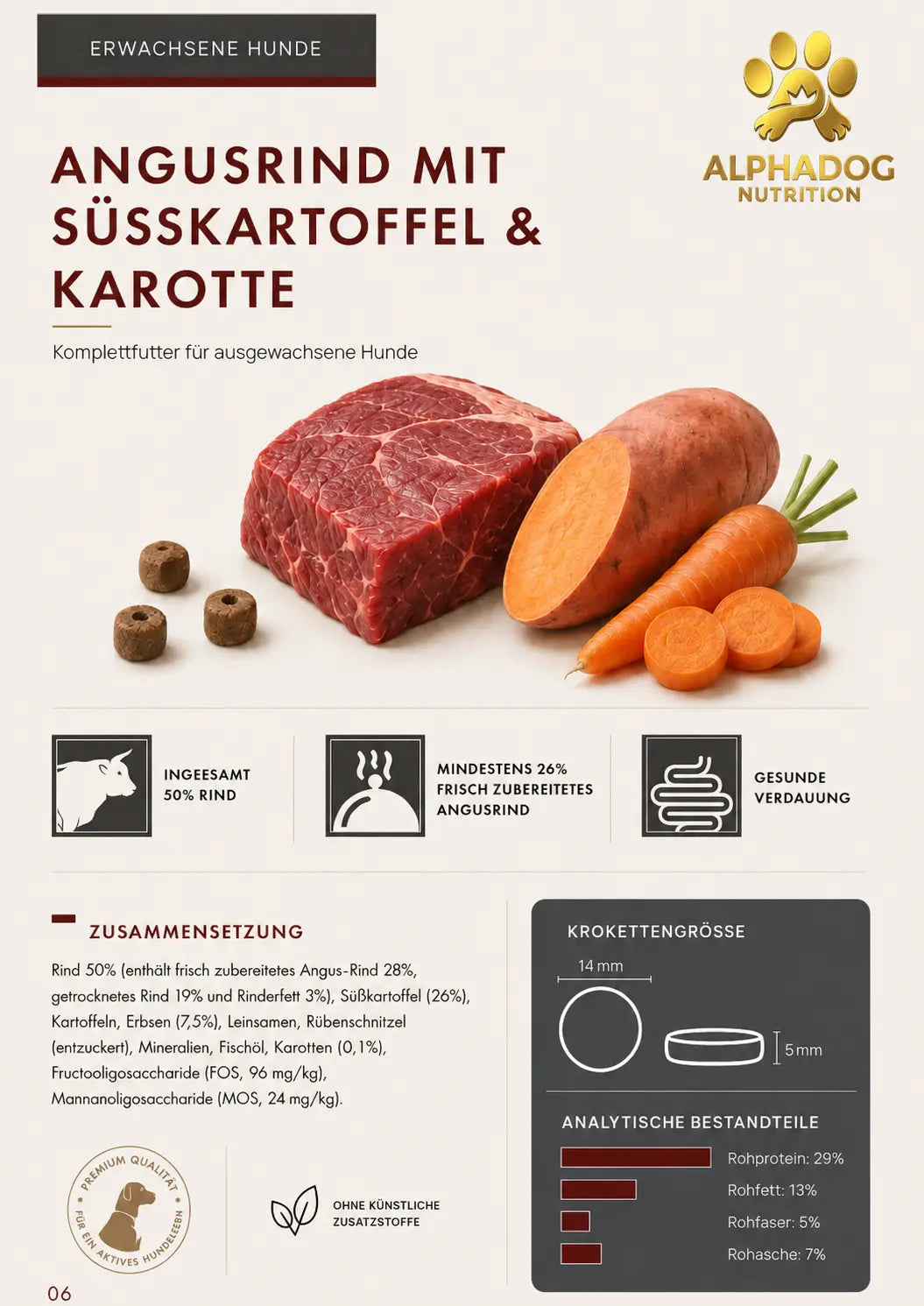 Alphadog Trockenfutter Angus Rind mit Süßkartoffel & Karotte | 12 kg | Getreidefrei